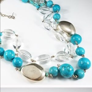 CHICOS Turquoise, Silver and Glass Bead Necklace